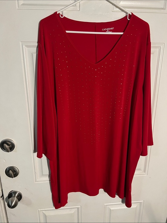 Catherines Tops - Catherines Ruby Red V-Neck Studded Tunic